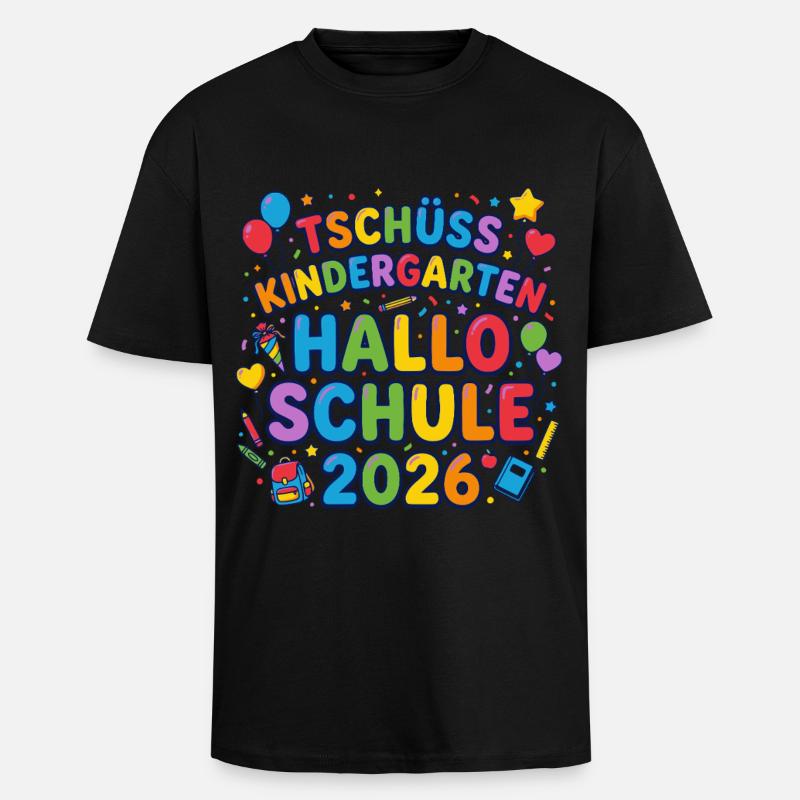 Tschüss Kindergarten Hallo Schule 2026 - Oversized Heavyweight Unisex T-Shirt - Schwarz