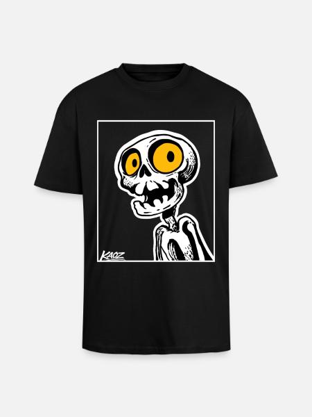 Skeleton Cartoon with Big Yellow Eyes - Unisex Oversized Heavyweight T-shirt - black