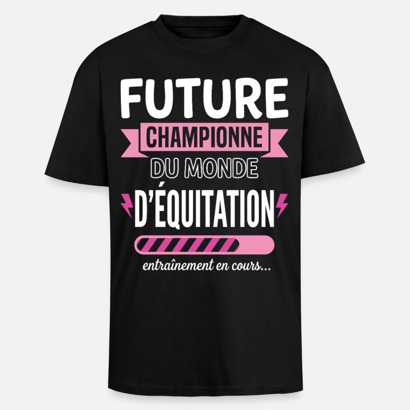 Future Championne Équitation Cavalière - T-shirt unisexe oversize épais - noir