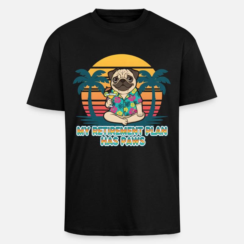 Dog Pug Pug Paws -eläkeeläke - Paksu unisex oversize t-paita - musta