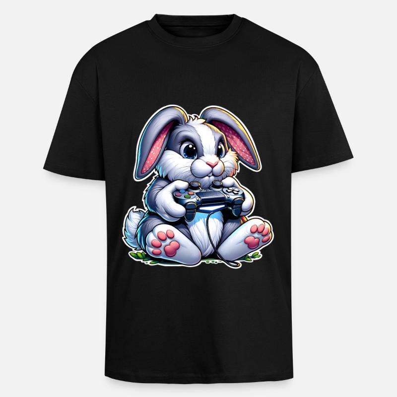 Gamer Hase mit Controller - Oversized Heavyweight Unisex T-Shirt - Schwarz