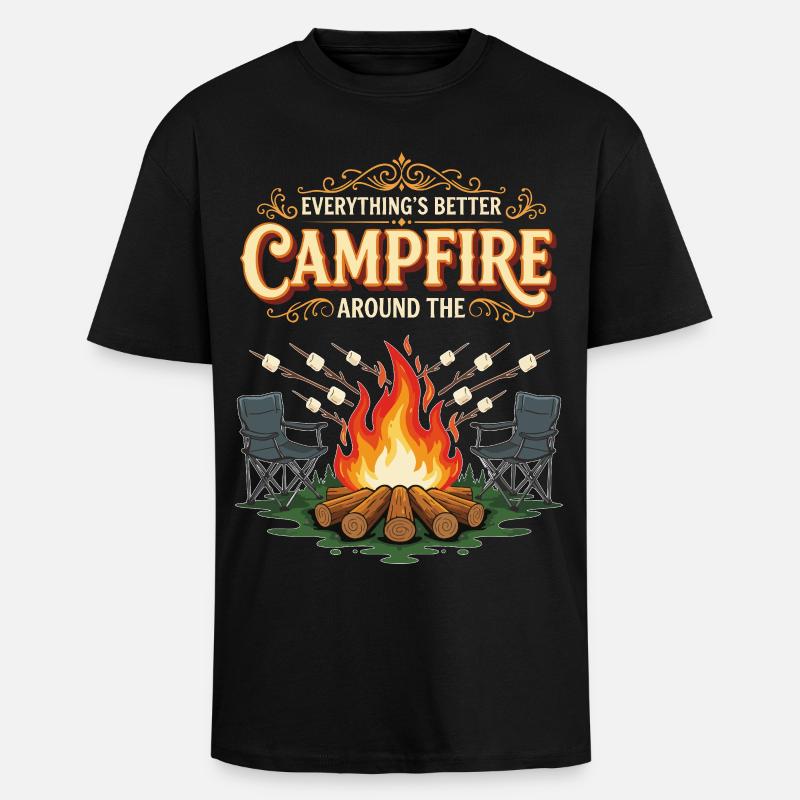 Campfire Marshmallow Everything Better Camping - Unisex Oversized Heavyweight T-shirt - black