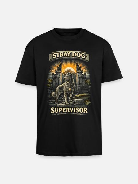 Bali Travel Stray Dog Supervisor - Unisex Oversized Heavyweight T-shirt - black