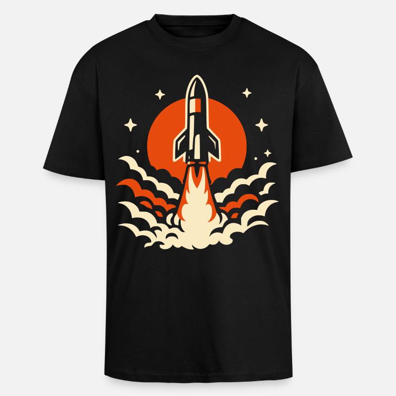 Fusée rétro - T-shirt unisexe oversize épais - noir