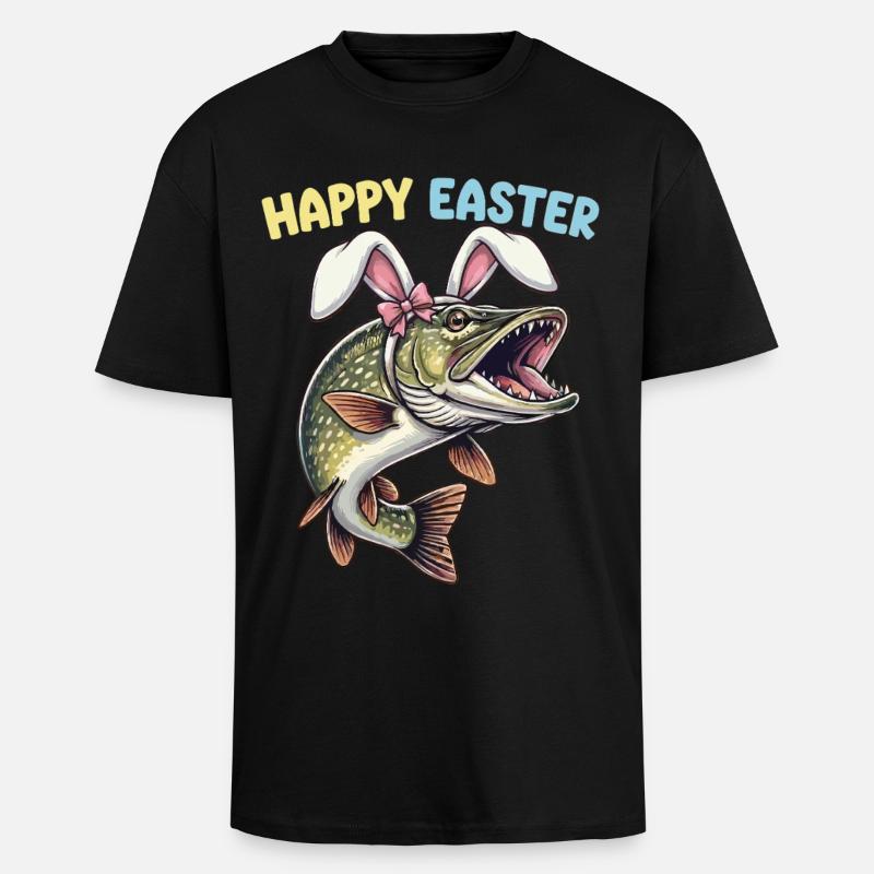 Easter fish pike with rabbit ears - Unisex Oversized Heavyweight T-shirt - black