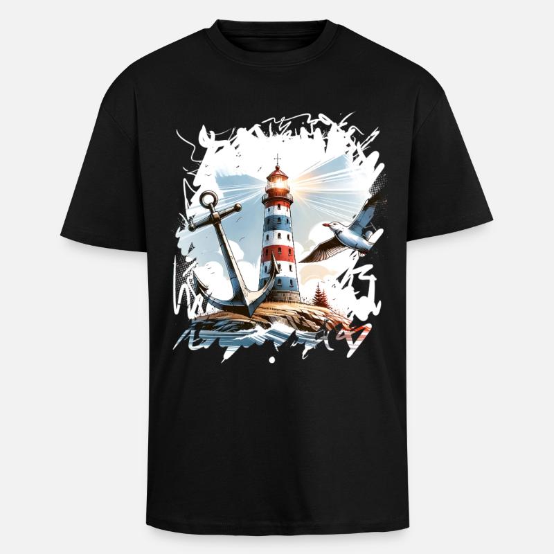 Leuchtturm Anker Möwe - Oversized Heavyweight Unisex T-Shirt - Schwarz