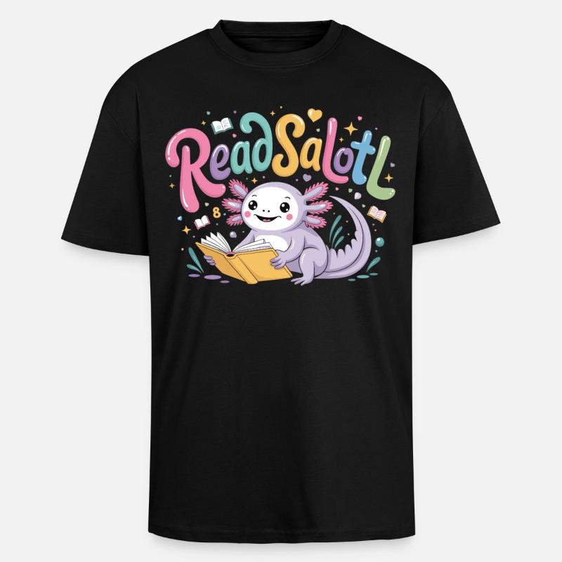 Axolotl Reader T-Shirt ReadSalotl Book - T-shirt unisexe oversize épais - noir