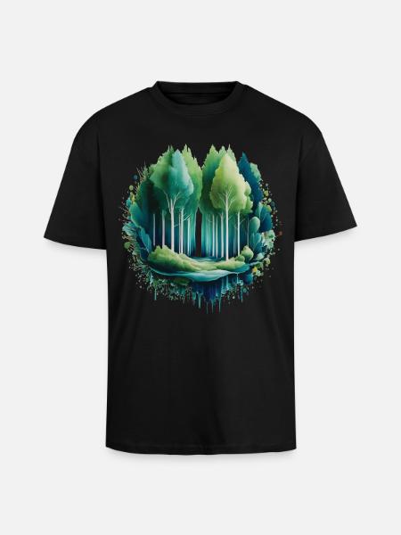 Wald Langbaum Naturmalerei-Druck - Oversized Heavyweight Unisex T-Shirt - Schwarz
