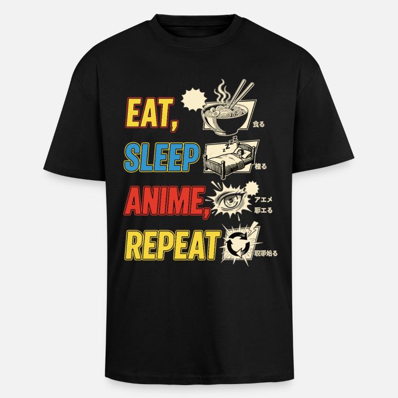 Eat Sleep Anime Repeat - Oversized Heavyweight Unisex T-Shirt - Schwarz