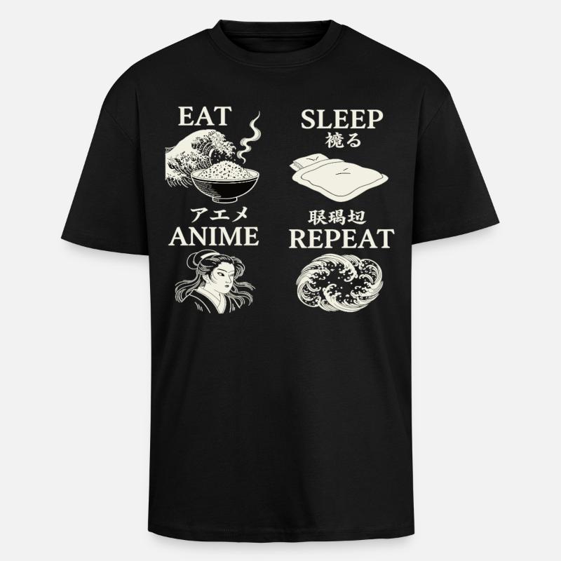 MANGER DORMIR ANIME RÉPÉTER - T-shirt unisexe oversize épais - noir