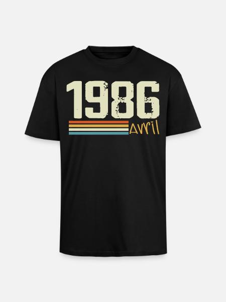 Né en avril 1986 - T-shirt unisexe oversize épais - noir