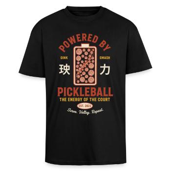 Les joueurs de pickleball adorent les raquettes sur le terrain de pickleball - T-shirt unisexe oversize épais - noir - Devant - Alina (178cm) & Michal (187cm)