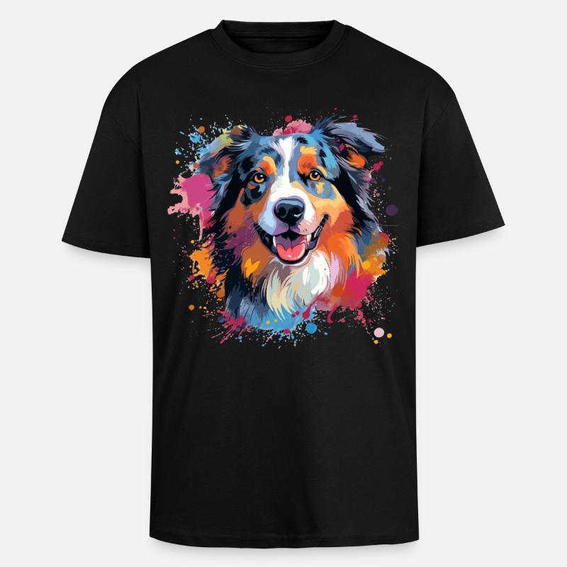 Australian Shepherd Bunte Hunde-Splash-Kunst - Oversized Heavyweight Unisex T-Shirt - Schwarz