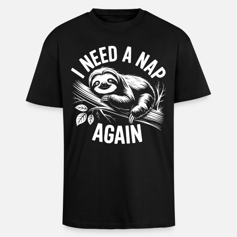 Sloth sleep mode on the branch - Heavy Oversized T-Shirt - black