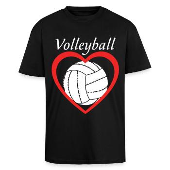 Volleyball Herz Liebe - Oversized Heavyweight Unisex T-Shirt - Schwarz - Vorne - Alina (178cm) & Michal (187cm)
