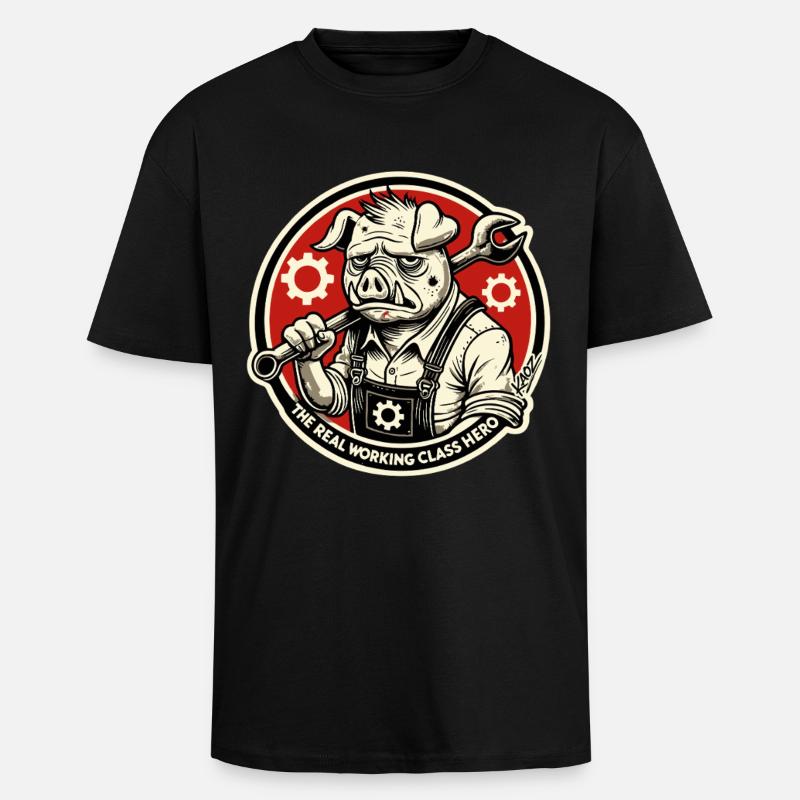 Echtes Heldenschwein der Arbeiterklasse - Oversized Heavyweight Unisex T-Shirt - Schwarz