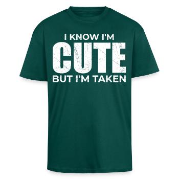 Cute but already taken - Humor Committed Couple - Unisex Oversized Heavyweight T-shirt - hunter green - Front - Alina (178cm) & Michal (187cm)