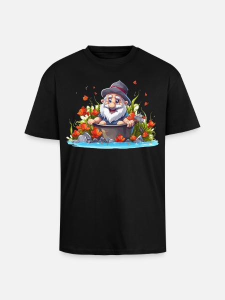 Gnom im Badetopf am Teich - Oversized Heavyweight Unisex T-Shirt - Schwarz