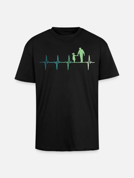 Père et fille battement de coeur papa et fillette - T-shirt unisexe oversize épais - noir