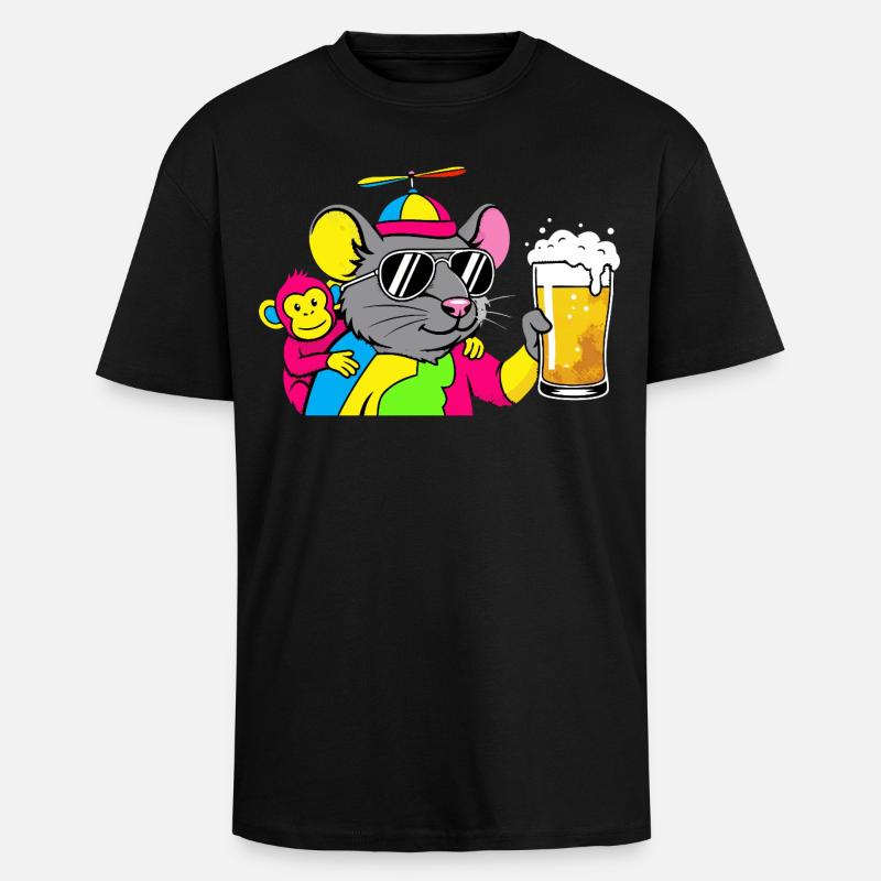 Party Maus mit Bier - Oversized Heavyweight Unisex T-Shirt - Schwarz