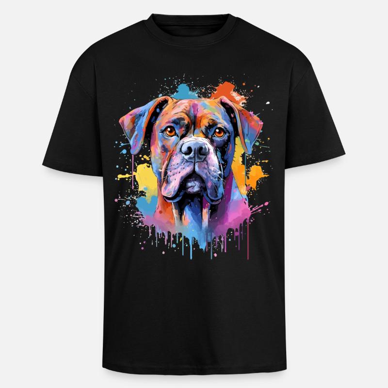 Bunte Splash Art Boxer-Hund - Oversized Heavyweight Unisex T-Shirt - Schwarz