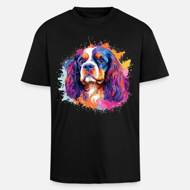 Vibrant Spaniel Splash Portrait - Unisex Oversized Heavyweight T-shirt - black