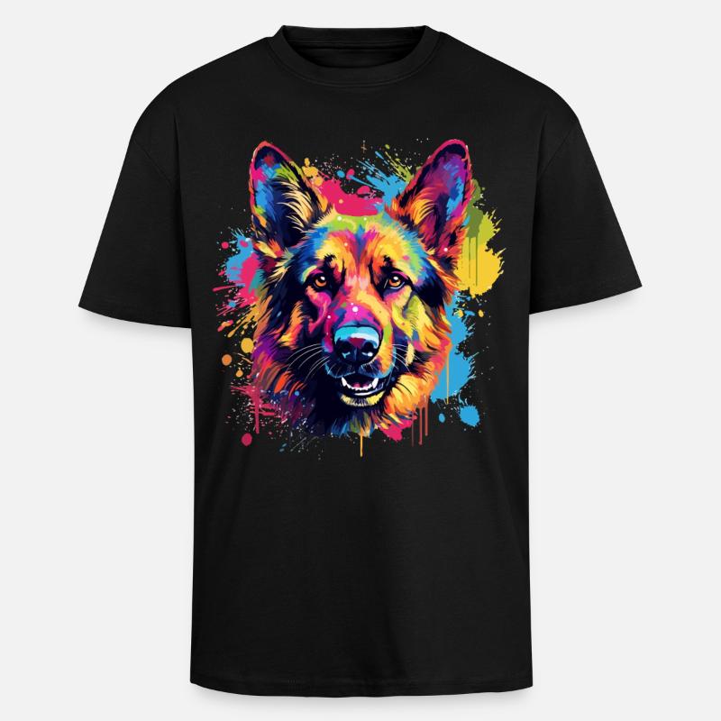 Deutscher Schäferhund Spritzkunst bunt - Oversized Heavyweight Unisex T-Shirt - Schwarz