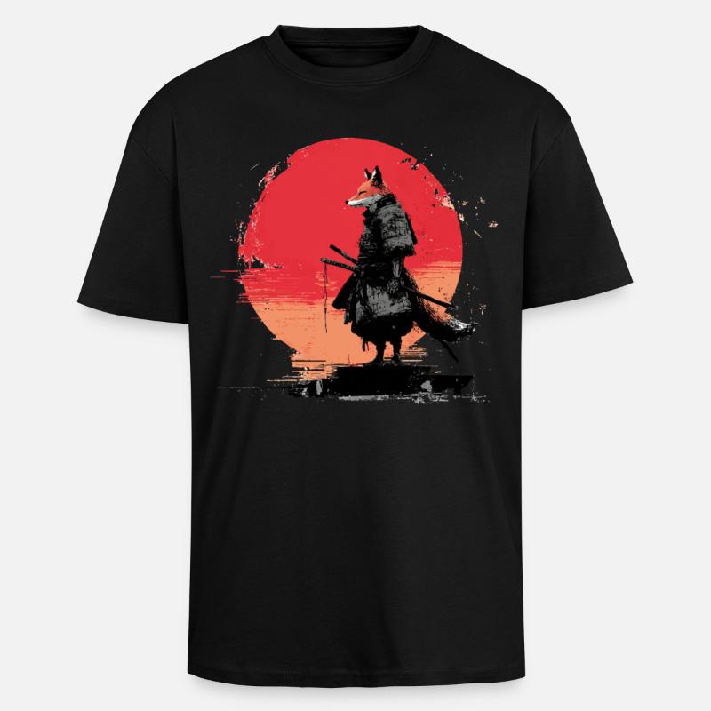 Fox Samurai at Sunset - Unisex Oversized Heavyweight T-shirt - black
