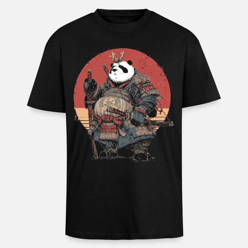 Panda-Samurai in robuster Rüstung - Oversized Heavyweight Unisex T-Shirt - Schwarz
