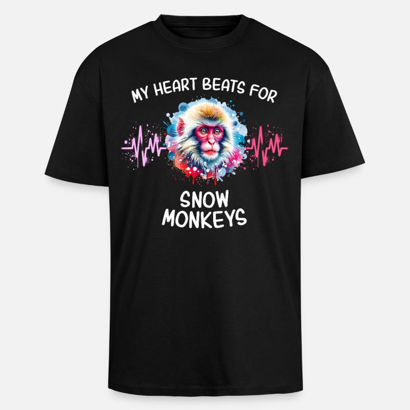 Schneeaffe Herzlinie - Oversized Heavyweight Unisex T-Shirt - Schwarz