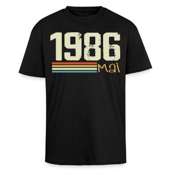Mai 1986 - T-shirt unisexe oversize épais - noir - Devant - Alina (178cm) & Michal (187cm)