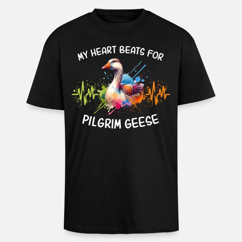 Pilgrim Gans Herzlinie - Oversized Heavyweight Unisex T-Shirt - Schwarz