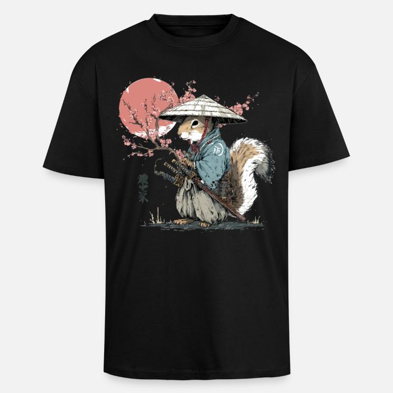 Eichhörnchen-Samurai in Sakura-Roben - Oversized Heavyweight Unisex T-Shirt - Schwarz