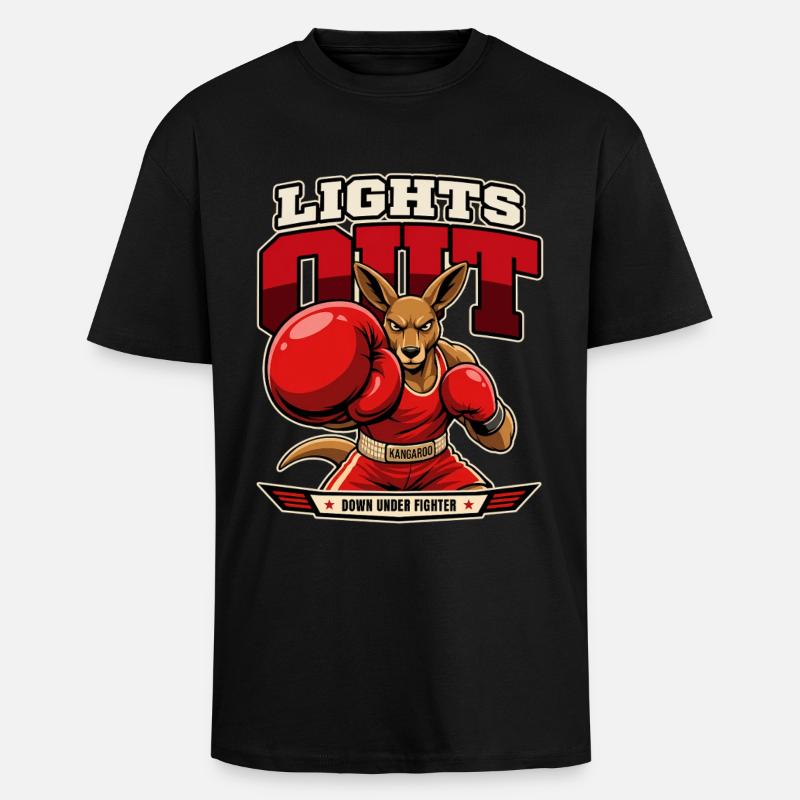 Känguru Knockout – Lights Out Boxing - Oversized Heavyweight Unisex T-Shirt - Schwarz