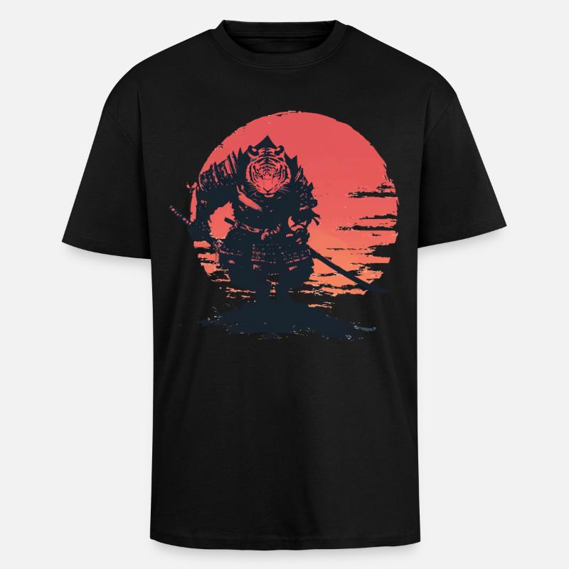 Tiger Samurai au Coucher du Soleil - T-shirt unisexe oversize épais - noir
