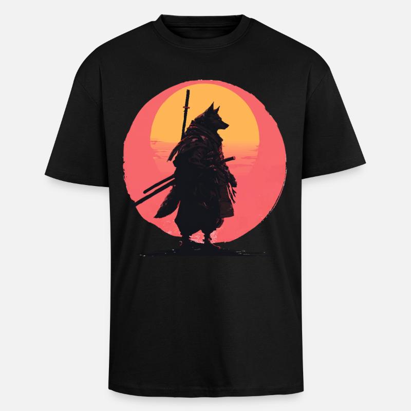 Wolf Sunset Samurai Rider - Unisex Oversized Heavyweight T-shirt - black