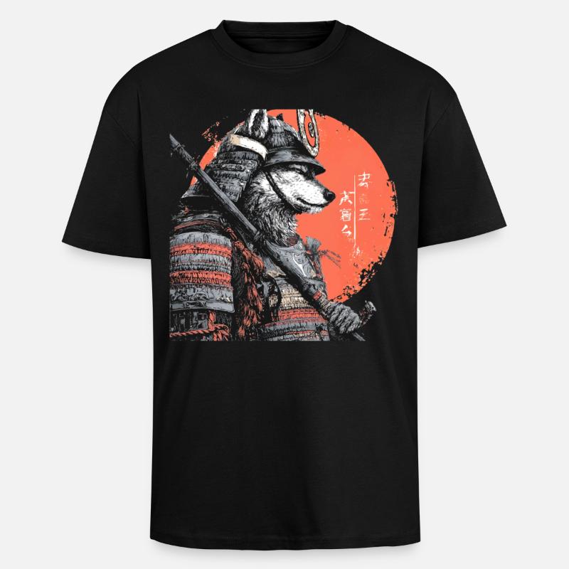 Wolf in Armor samurai  - Unisex Oversized Heavyweight T-shirt - black