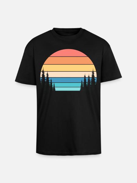 Retro Sunset and Pine Forest - Unisex Oversized Heavyweight T-shirt - black