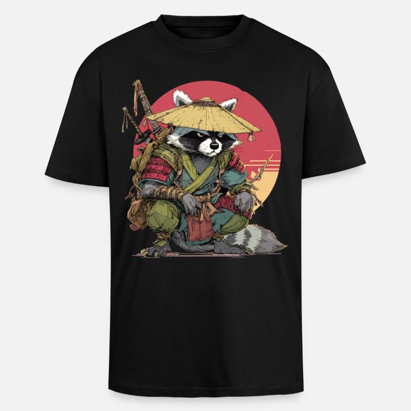Waschbär-Samurai mit Strohhut - Oversized Heavyweight Unisex T-Shirt - Schwarz