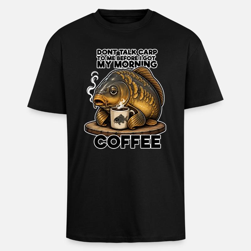 Lustiges Karpfen-Kaffeefischen-Design - Oversized Heavyweight Unisex T-Shirt - Schwarz