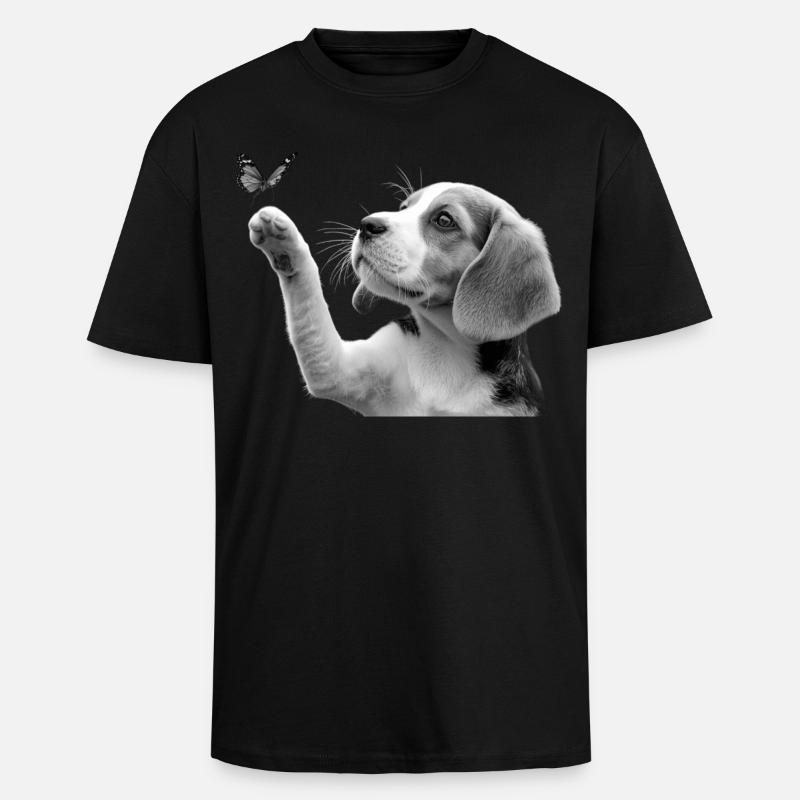 Chiot beagle et papillon - T-shirt unisexe oversize épais - noir