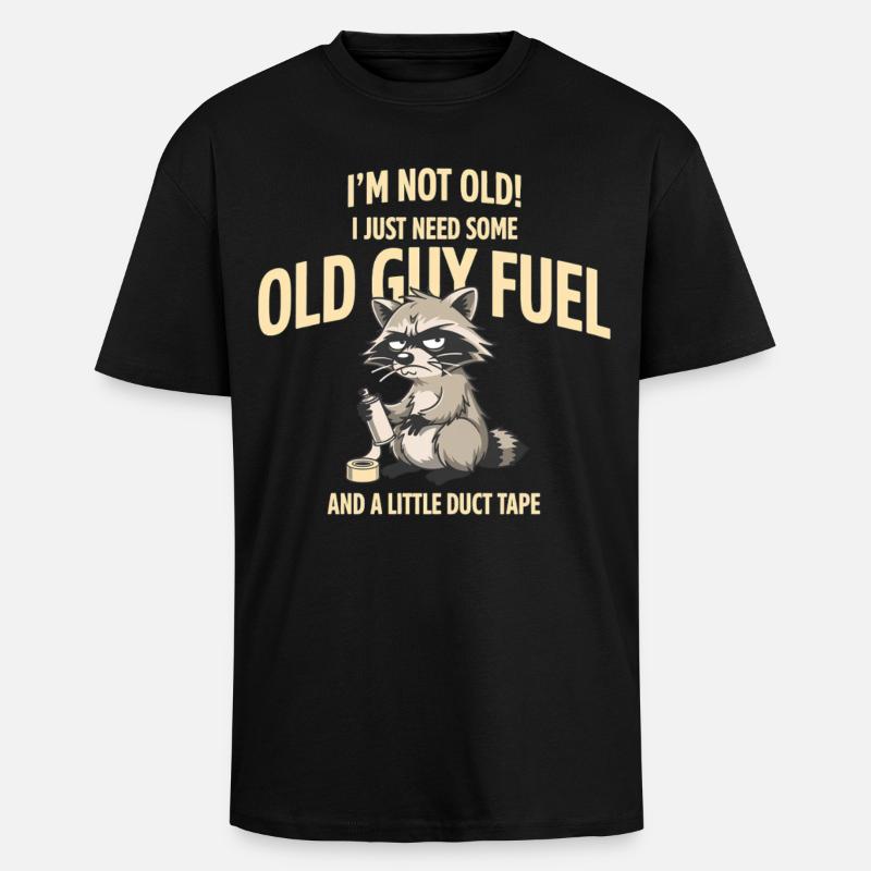 Grumpy Raccoon Old Guy Fuel Tee - Unisex Oversized Heavyweight T-shirt - black
