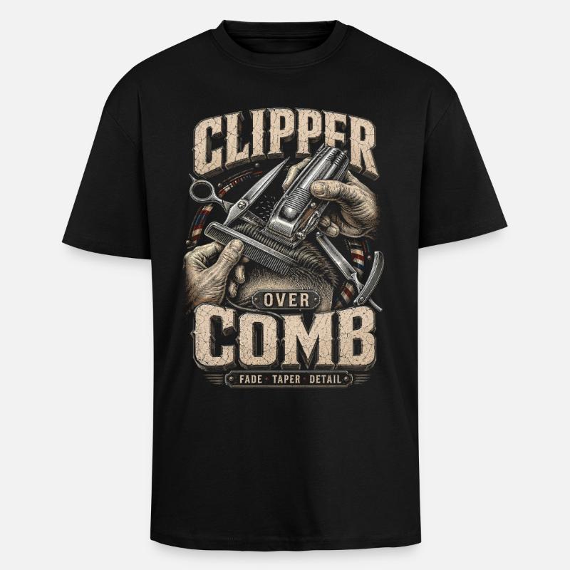 Barber Barbier Clipper Over Comb - Unisex Oversized Heavyweight T-shirt - black