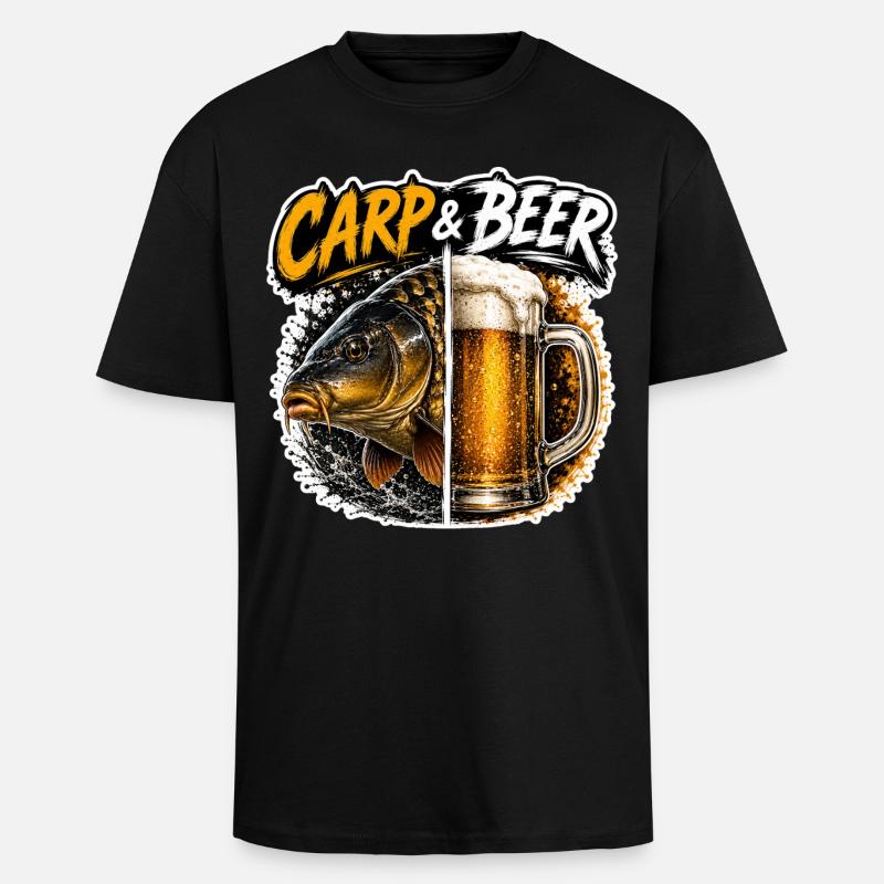Karpfen- und Bier-lustiges Angeldesign - Oversized Heavyweight Unisex T-Shirt - Schwarz