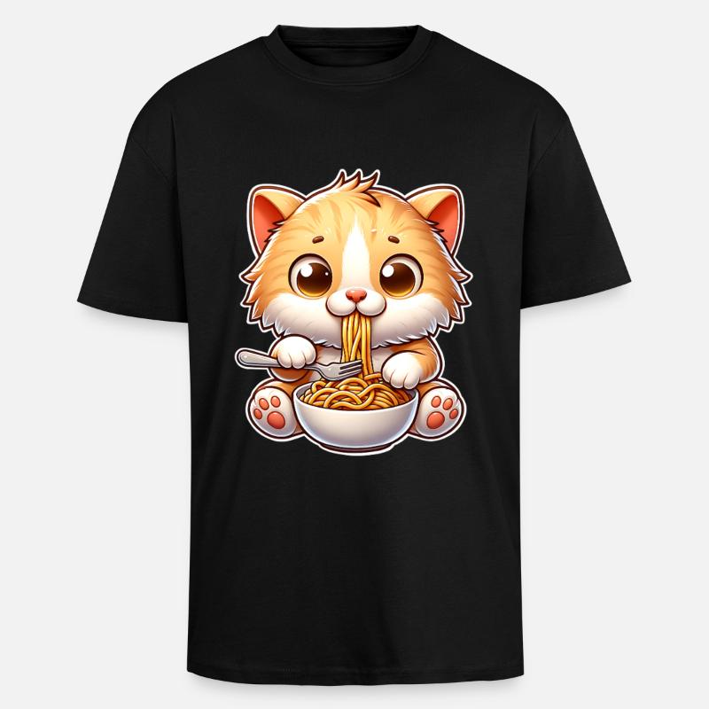 Kitten Spaghetti Pasta - Unisex Oversized Heavyweight T-shirt - black