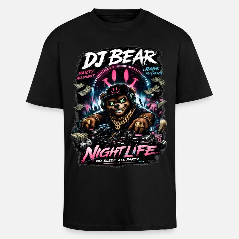 DJ Bear Nachtleben Orso Neon - Oversized Heavyweight Unisex T-Shirt - Schwarz