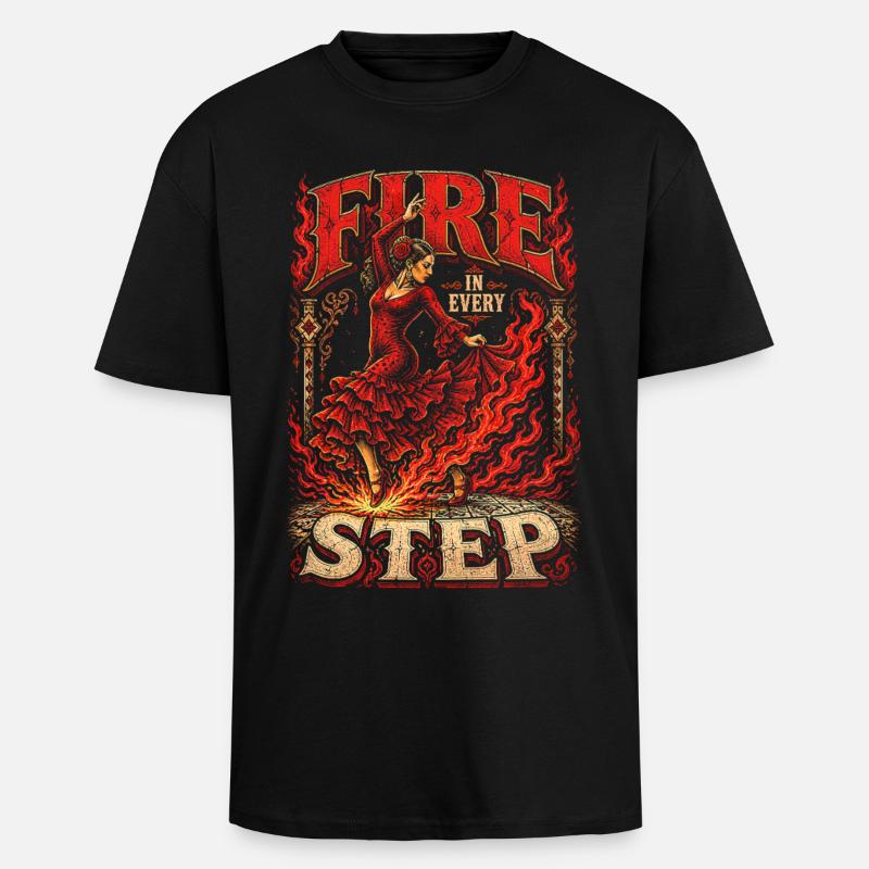 Flamenco Fire In Every Step - Oversized Heavyweight Unisex T-Shirt - Schwarz
