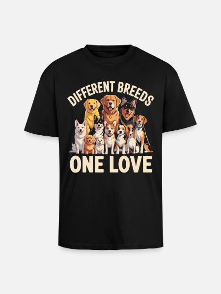 Different Breeds One Love Hunde - Oversized Heavyweight Unisex T-Shirt - Schwarz