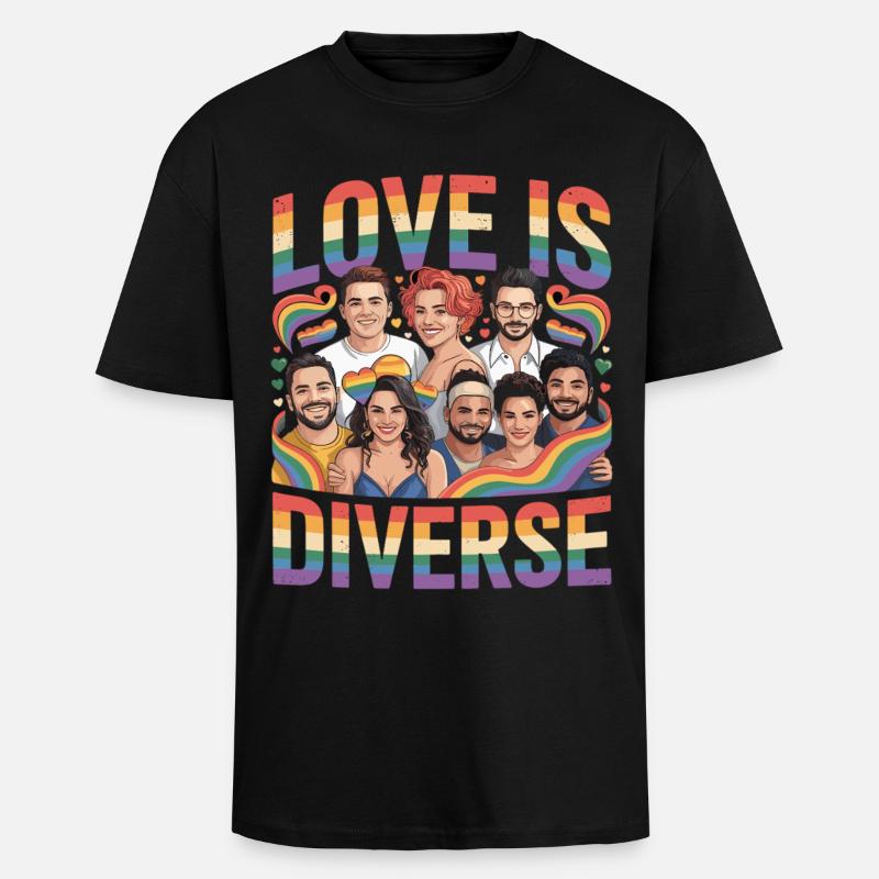 Love Is Diverse Pride Rainbow - Unisex Oversized Heavyweight T-shirt - black