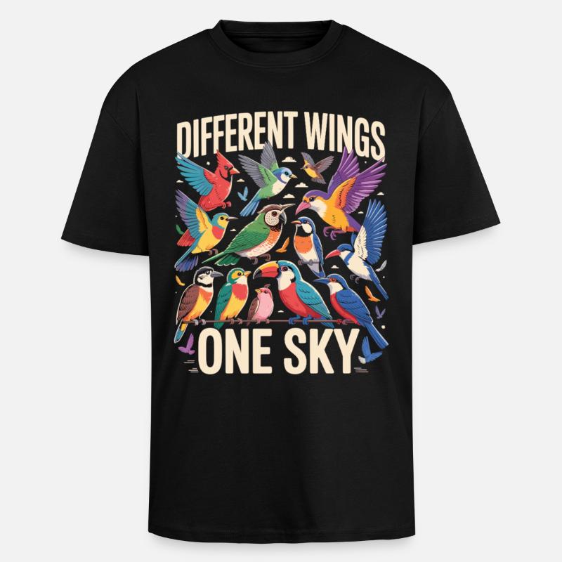 Different Wings One Sky Bird - Unisex Oversized Heavyweight T-shirt - black